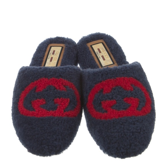 Gucci Eileen Flamel Interlocking G Merinos Wool Slipper Slide Sandals Mules - Picture 1 of 15